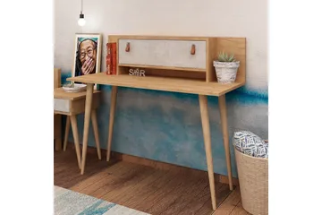 Mod Design Skrivebord 120 cm med Oppbevaring Hylle+Luke Lærb - Tre/Hvit - Møbler - Bord - Kontorbord - Skrivebord