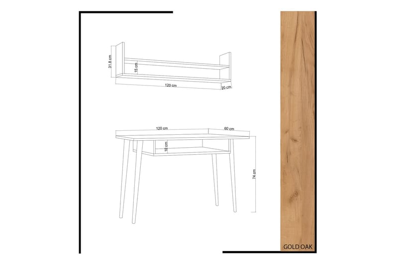Mod Design Skrivebord 120 cm med Oppbevaring Vegghylle - Tre - Møbler - Bord - Kontorbord - Skrivebord