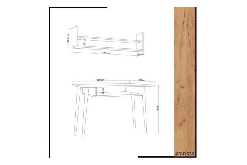 Mod Design Skrivebord 120 cm med Oppbevaring Vegghylle - Tre - Skrivebord