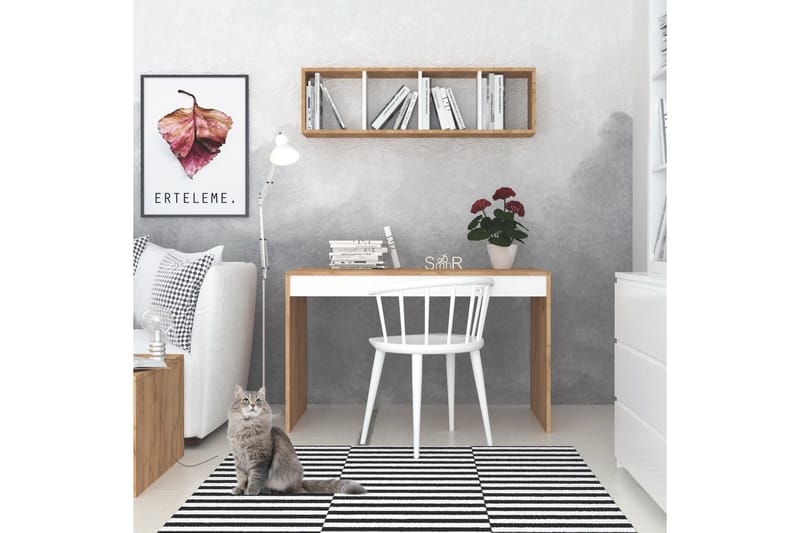 Mod Design Skrivebord 120 cm med Oppbevaring Vegghylle - Tre/Hvit - Møbler - Bord - Kontorbord - Skrivebord