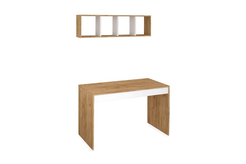 Mod Design Skrivebord 120 cm med Oppbevaring Vegghylle - Tre/Hvit - Møbler - Bord - Kontorbord - Skrivebord