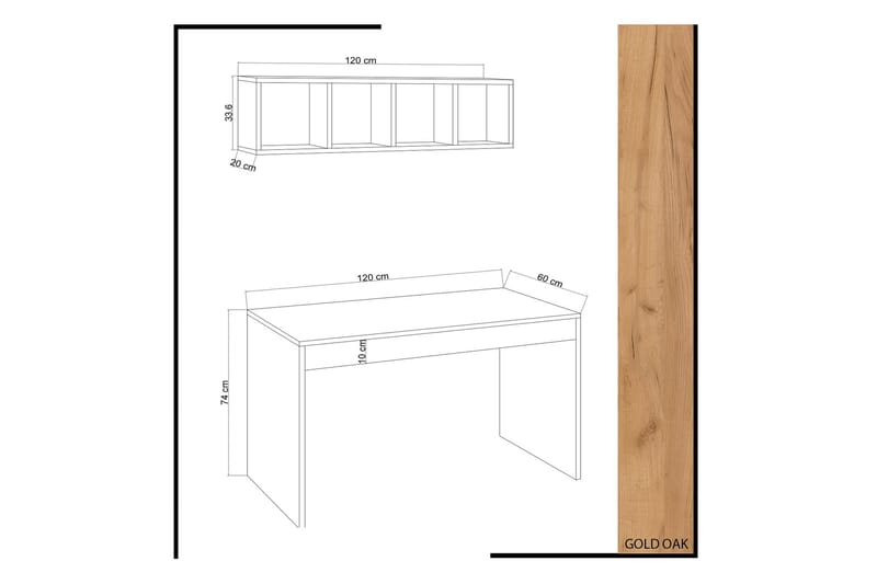 Mod Design Skrivebord 120 cm med Oppbevaring Vegghylle - Tre/Hvit - Skrivebord