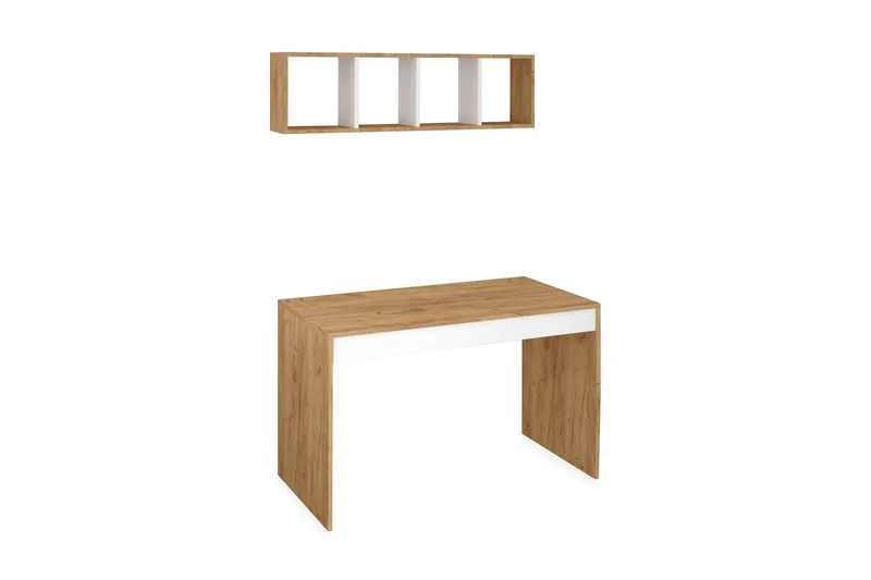 Mod Design Skrivebord 120 cm med Oppbevaring Vegghylle, Tre/Hvit