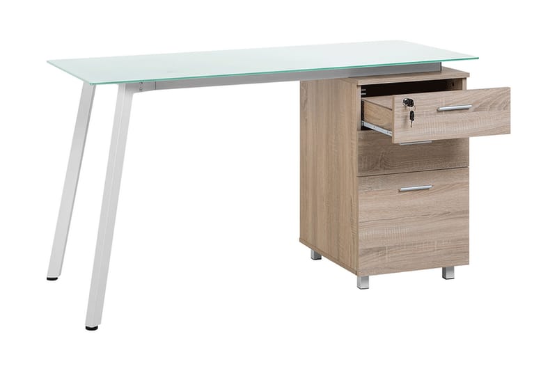 Montevideo Skrivebord 130 cm med Oppbevaring 3 Skuffer - Hvit/Lysebrun - Møbler - Bord - Kontorbord - Skrivebord