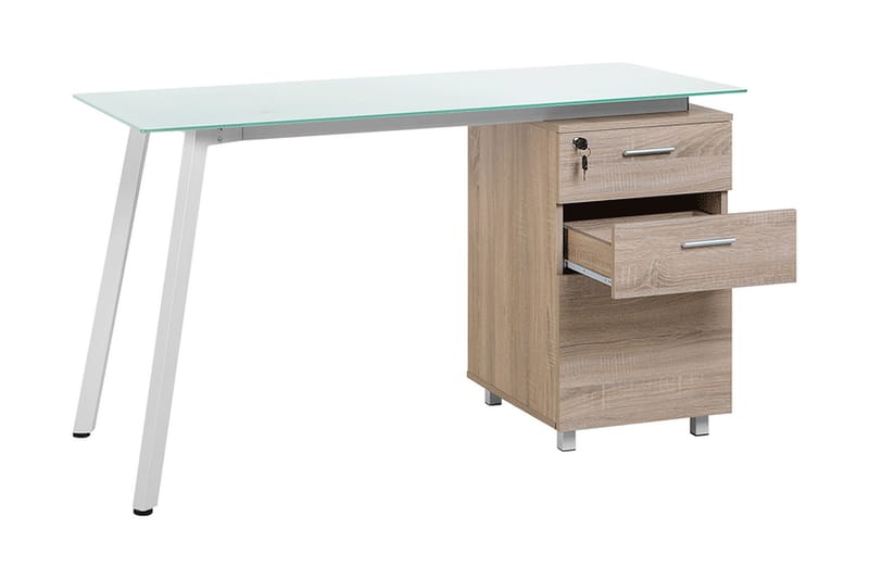 Montevideo Skrivebord 130 cm med Oppbevaring 3 Skuffer - Hvit/Lysebrun - Møbler - Bord - Kontorbord - Skrivebord