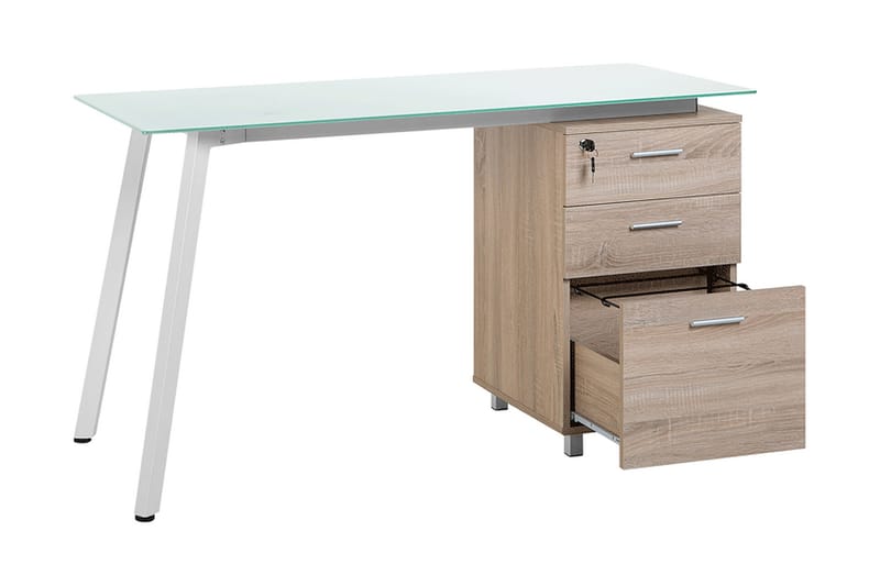 Montevideo Skrivebord 130 cm med Oppbevaring 3 Skuffer - Hvit/Lysebrun - Møbler - Bord - Kontorbord - Skrivebord