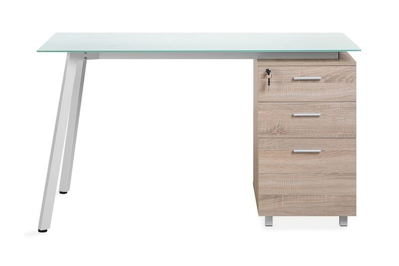 Montevideo Skrivebord 130 cm med Oppbevaring 3 Skuffer - Hvit/Lysebrun - Skrivebord