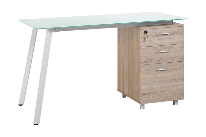 Montevideo Skrivebord 130 cm med Oppbevaring 3 Skuffer - Hvit/Lysebrun - Møbler - Bord - Kontorbord - Skrivebord