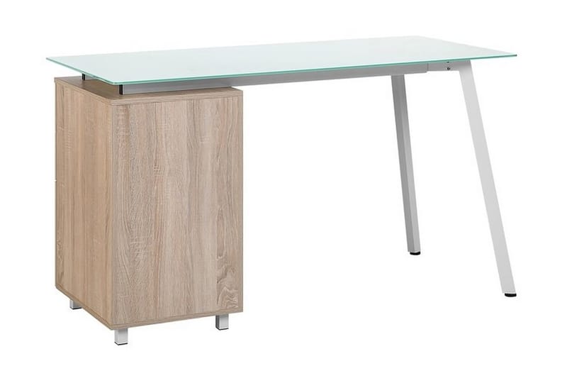 Montevideo Skrivebord 130 cm med Oppbevaring 3 Skuffer - Hvit/Lysebrun - Møbler - Bord - Kontorbord - Skrivebord