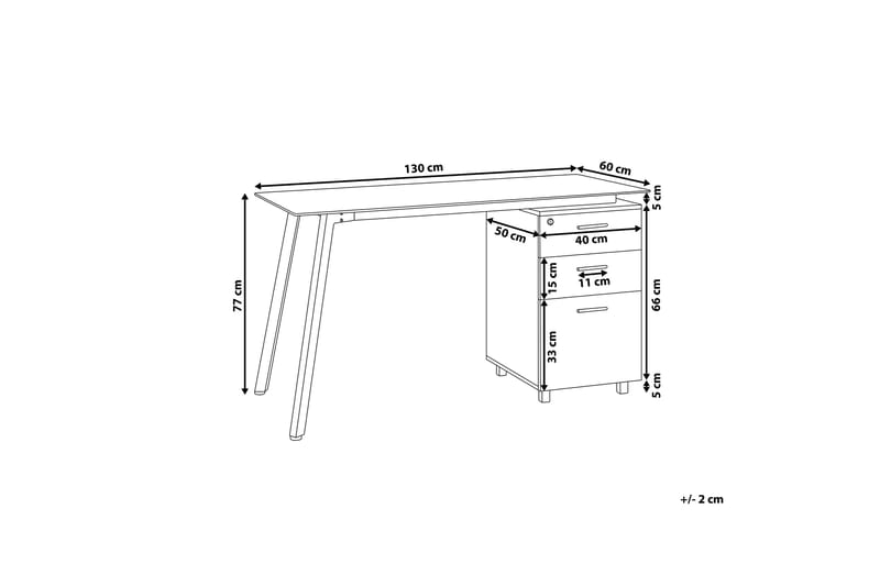 Montevideo Skrivebord 130 cm med Oppbevaring 3 Skuffer - Hvit/Lysebrun - Møbler - Bord - Kontorbord - Skrivebord