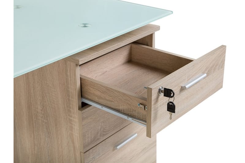 Montevideo Skrivebord 130 cm med Oppbevaring 3 Skuffer - Hvit/Lysebrun - Møbler - Bord - Kontorbord - Skrivebord