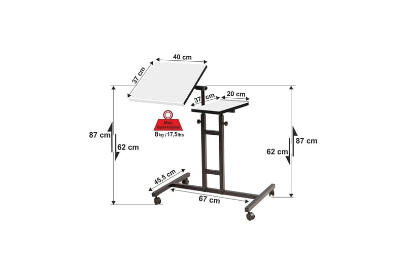 Morse StåSkrivebord 67 cm - Hvit/Svart - Hev og senkbart skrivebord - Skrivebord