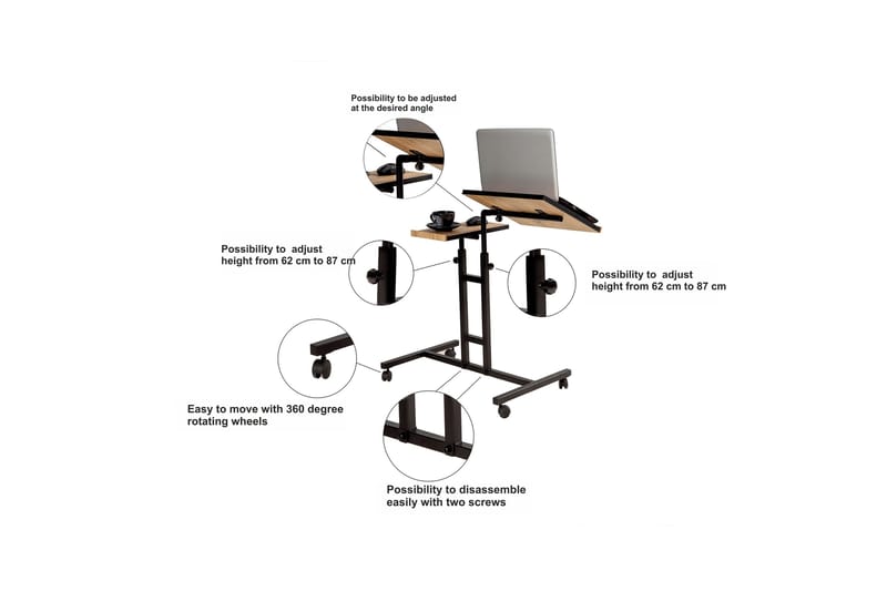 Morse StåSkrivebord 67 cm - Tre/natur/Svart - Hev og senkbart skrivebord - Skrivebord