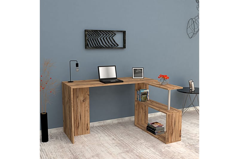 Mossboda Skrivebord 130 cm med Oppbevaring 2 Hyller - Lysebrun - Møbler - Bord - Kontorbord - Skrivebord