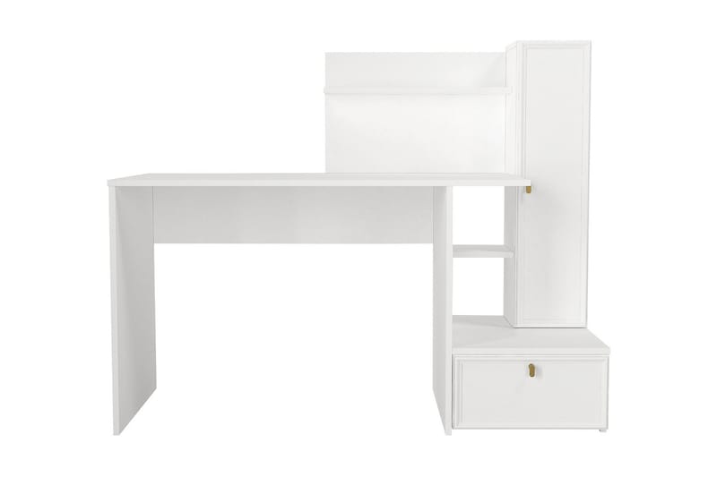 Myliem Skrivebord 143 cm med Oppbevaringshyller + Skap - Hvit - Skrivebord