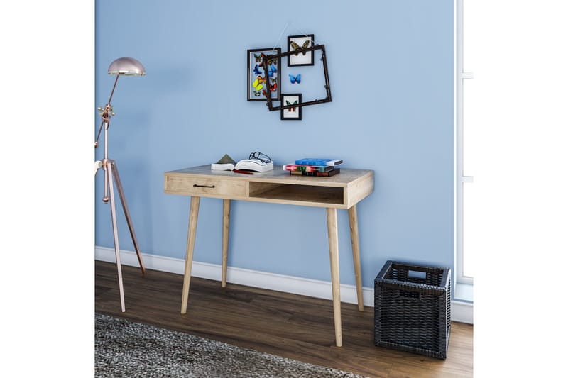 Myrvallen Skrivebord 105 cm med Oppbevaringshylle + Skuff - Brun - Skrivebord
