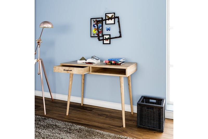 Myrvallen Skrivebord 105 cm med Oppbevaringshylle + Skuff - Brun - Skrivebord