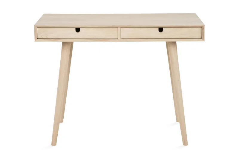 Myrviken Skrivebord 100 cm med Oppbevaring 2 Skuffer, HvitglasertEik