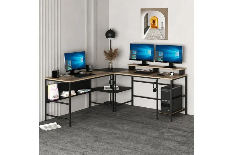 Nafe Hjørneskrivebord, Gull/Svart