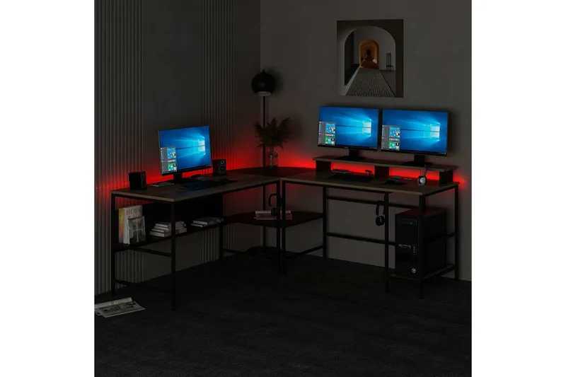 Nafe Hjørneskrivebord - Gull/Svart - Møbler - Bord - Kontorbord - Skrivebord - Hjørneskrivebord