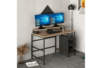 Nafe Skrivebord 120 cm med Hyller i Tre med Metallstativ - Brun - Møbler - Bord - Kontorbord - Skrivebord