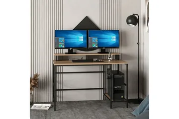 Nafe Skrivebord 120 cm med Hyller i Tre med Metallstativ - Brun - Møbler - Bord - Kontorbord - Skrivebord