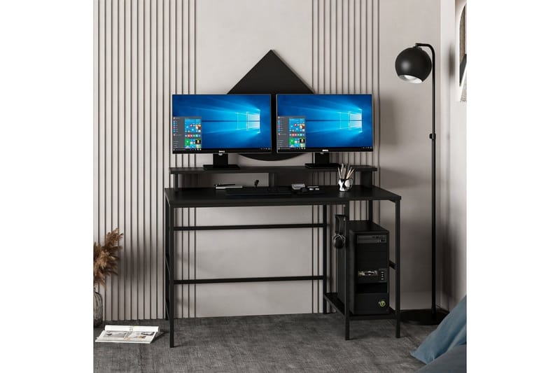 Nafe Skrivebord 120 cm med Hyller i Tre med Metallstativ - Svart - Møbler - Bord - Kontorbord - Skrivebord