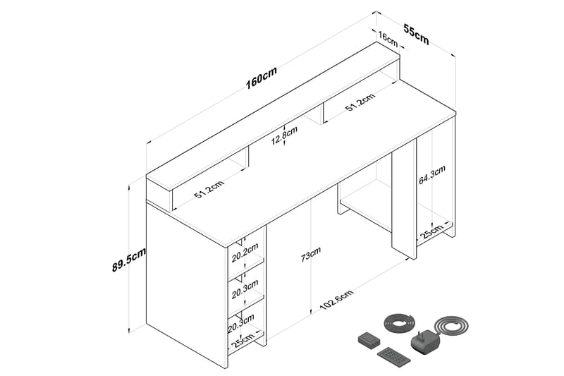 Nanak Skrivebord 160 cm - Valnøtt/Antrasitt - Skrivebord