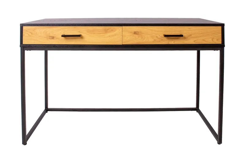Nauerna Skrivebord 120 cm med Oppbevaring 2 Skuffer, Eikfarge/Svart