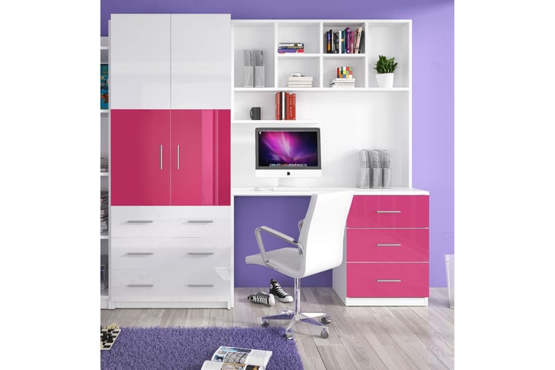 Oelmann Oppbevaringsskap med Hylle og Skrivebord  270 cm, Rosa