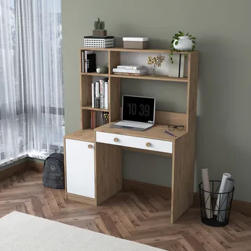 Skrivebord og bokhylle Wallxpert Cleo Shelf (115 x 146 x 50 cm) Valnøtt Hvit - Valnøtt og hvit - Møbler - Bord - Kontorbord - Skrivebord