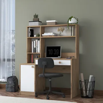 Skrivebord og bokhylle Wallxpert Cleo Shelf (115 x 146 x 50 cm) Valnøtt Hvit - Valnøtt og hvit - Møbler - Bord - Kontorbord - Skrivebord