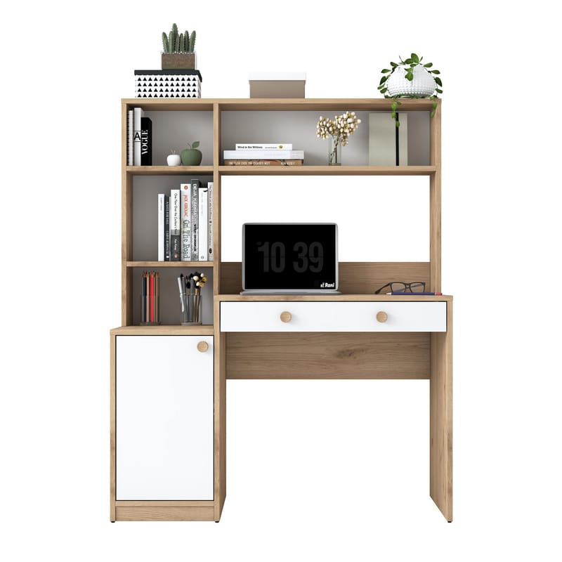 Skrivebord og bokhylle Wallxpert Cleo Shelf (115 x 146 x 50 cm) Valnøtt Hvit - Valnøtt og hvit - Møbler - Bord - Kontorbord - Skrivebord