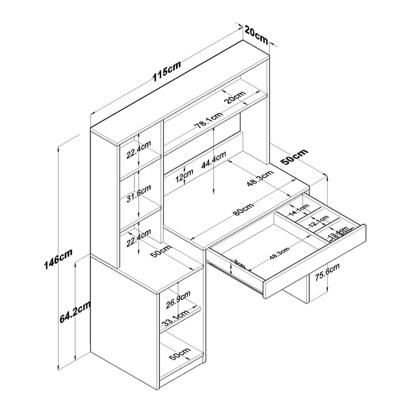 Skrivebord og bokhylle Wallxpert Cleo Shelf (115 x 146 x 50 cm) Valnøtt Hvit - Valnøtt og hvit - Møbler - Bord - Kontorbord - Skrivebord