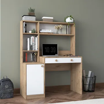 Skrivebord og bokhylle Wallxpert Cleo Shelf (115 x 146 x 50 cm) Valnøtt Hvit - Valnøtt og hvit - Møbler - Bord - Kontorbord - Skrivebord