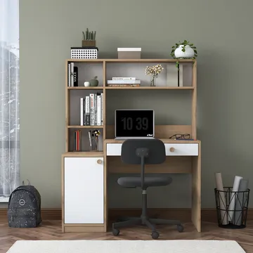 Skrivebord og bokhylle Wallxpert Cleo Shelf (115 x 146 x 50 cm) Valnøtt Hvit - Valnøtt og hvit - Møbler - Bord - Kontorbord - Skrivebord