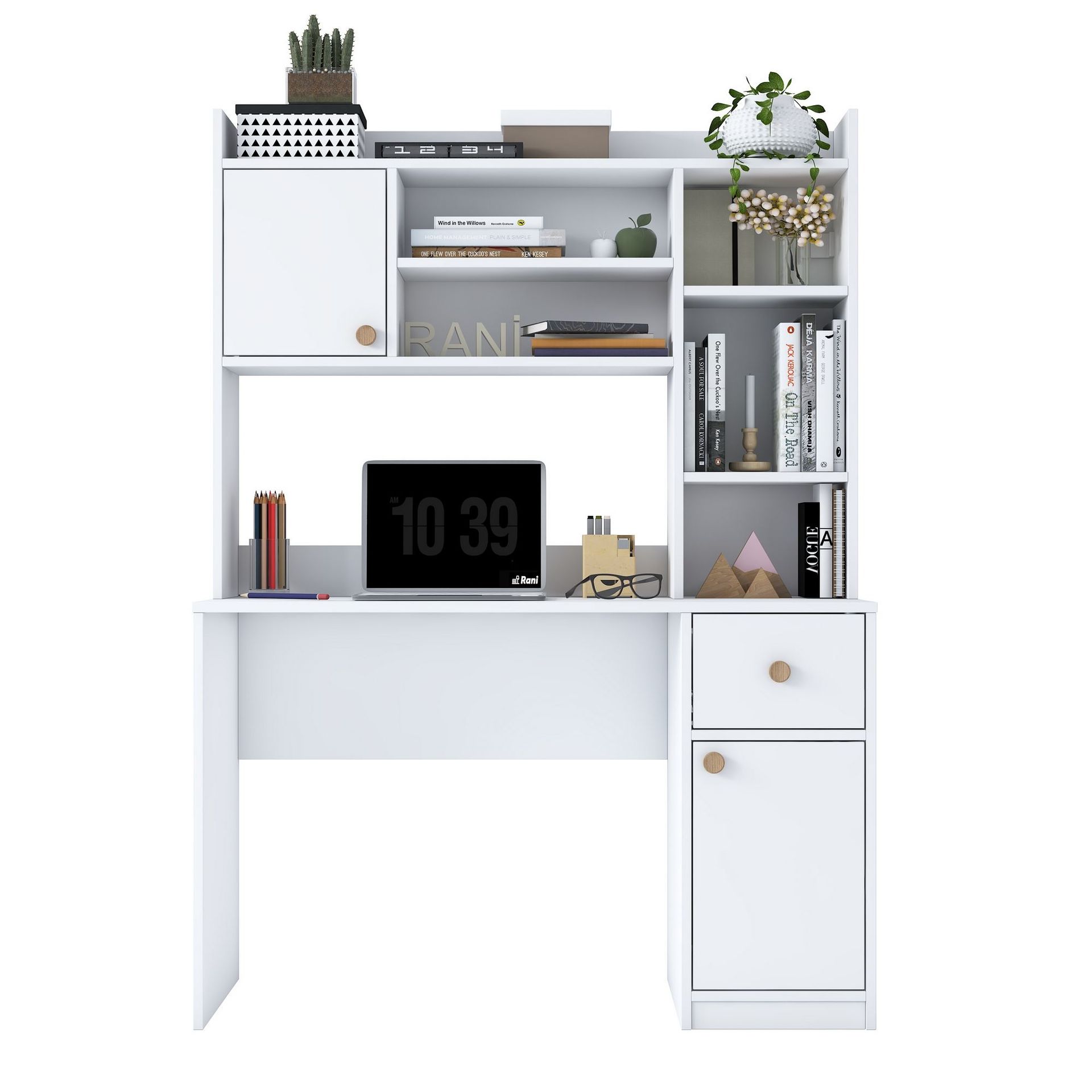Skrivebord og bokhylle Wallxpert Dara (120 x 166 x 50 cm) hvit - Hvit