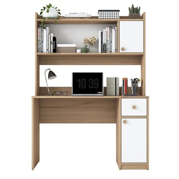Skrivebord og bokhylle Wallxpert Dara (120 x 166 x 50 cm) Valnøtt hvit - Valnøtt og hvit - Møbler - Bord - Kontorbord - Skrivebord