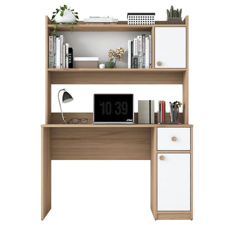 Skrivebord og bokhylle Wallxpert Dara (120 x 166 x 50 cm) Valnøtt hvit - Valnøtt og hvit - Møbler - Bord - Kontorbord - Skrivebord