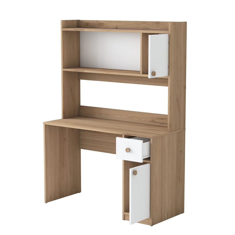 Skrivebord og bokhylle Wallxpert Dara (120 x 166 x 50 cm) Valnøtt hvit - Valnøtt og hvit - Møbler - Bord - Kontorbord - Skrivebord