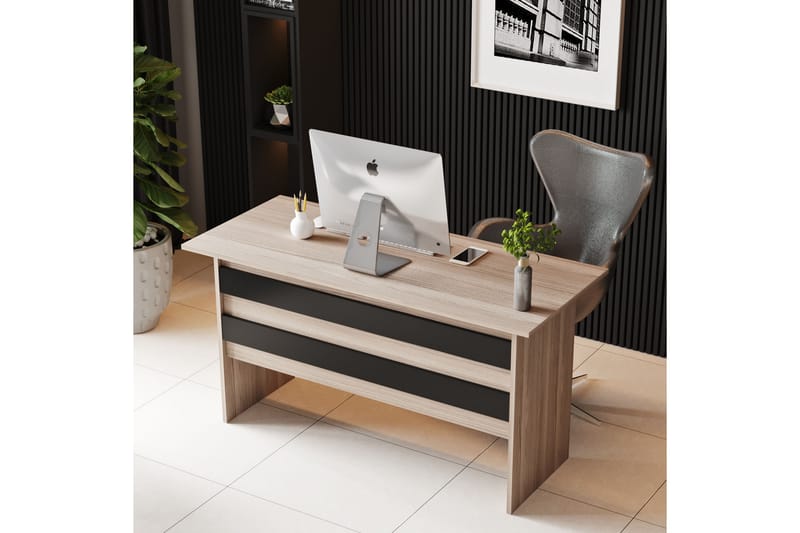 Okani Skrivebord 140 cm med fotskammel - Natur / Svart - Møbler - Bord - Kontorbord - Skrivebord