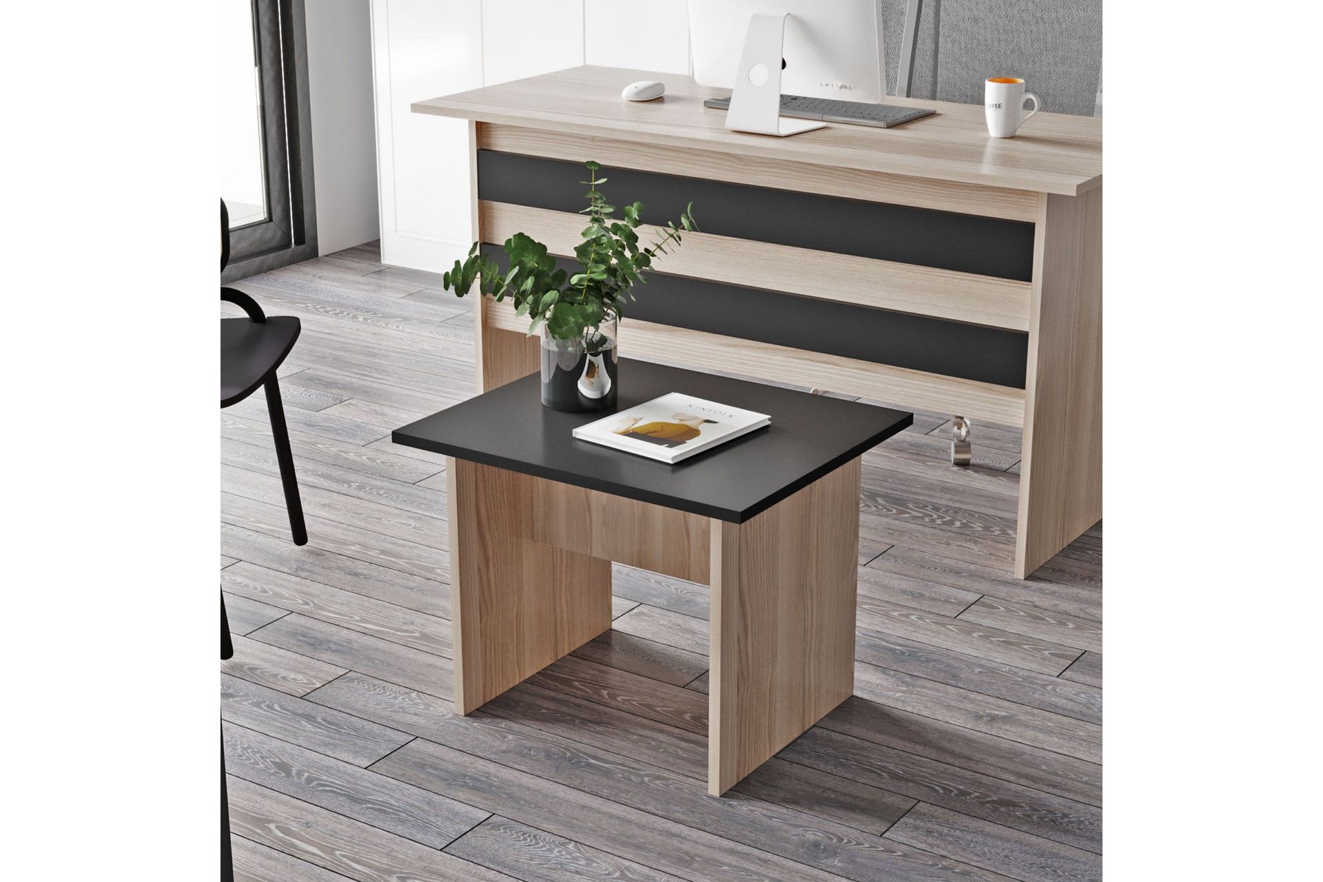 Okani Skrivebord 140 cm med fotskammel - Natur / Svart