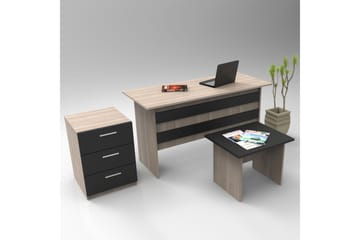 Okani Skrivebord 140 cm med oppbevaring og fotskammel - Natur / Svart - Møbler - Bord - Kontorbord - Skrivebord