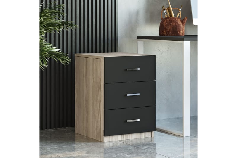 Okani Skrivebord 140 cm med oppbevaring og fotskammel - Natur / Svart - Møbler - Bord - Kontorbord - Skrivebord