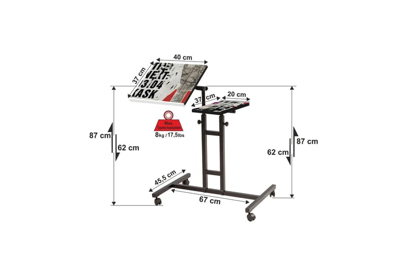 Ollier StåSkrivebord 67 cm - Hvit/Svart - Møbler - Bord - Kontorbord - Skrivebord - Hev og senkbart skrivebord