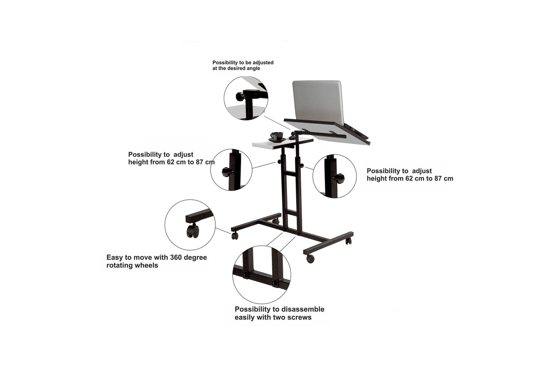 Ollier StåSkrivebord 67 cm - Hvit/Svart - Møbler - Bord - Kontorbord - Skrivebord - Hev og senkbart skrivebord