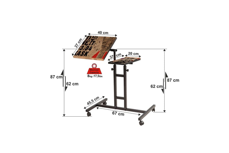 Ollier Ståskrivebord 67 cm - Tre/Natur/Svart - Hev og senkbart skrivebord - Skrivebord