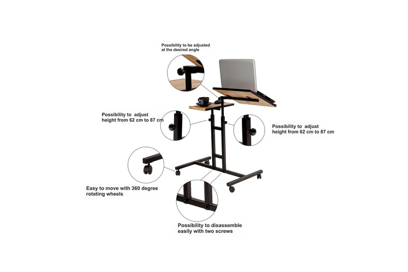 Ollier Ståskrivebord 67 cm - Tre/Natur/Svart - Hev og senkbart skrivebord - Skrivebord