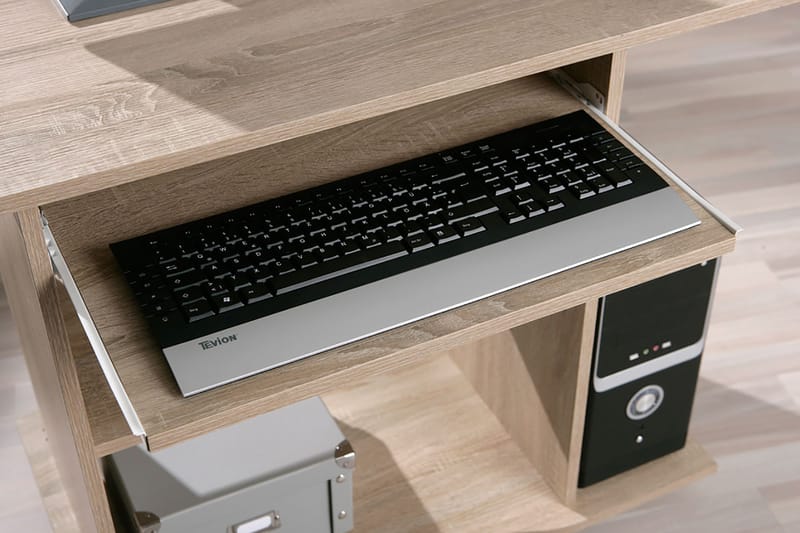 Palatia Databord 80 cm med Oppbevaring Hyller på Hjul - Lys Eikefarge - Skrivebord