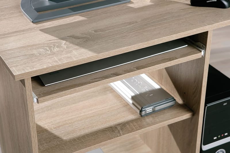 Palatia Databord 80 cm med Oppbevaring Hyller på Hjul - Lys Eikefarge - Møbler - Bord - Kontorbord - Skrivebord